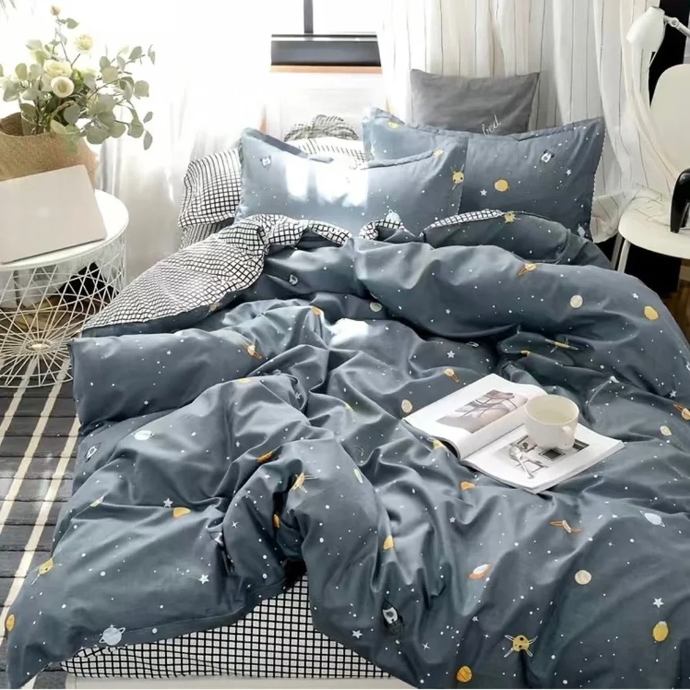 Kids Twin Size Duvet Cover Bedding Set Blue Space Planets Print 1 Pillowcase NEW